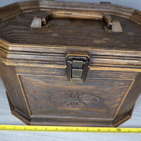 Vintage MCM Lerner Faux Wood Plastic Sewing Box w/Clear Removable Tray 9" Tall - Picture 12 of 15